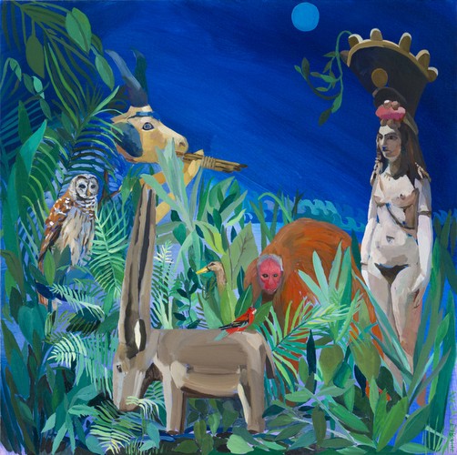 Adela Leibowitz, Isis and the goat-fish of Ea (Enki) , 20” x 20” , oil on canvas on panel, 2012.Image courtesy the artist and hpgrp Gallery NYC Adela Leibowitz, Isis and the goat-fish of Ea (Enki) , 20” x 20” , oil on canvas on panel, 2012.<br class=