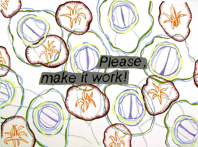 Please, make it work!, 2009<br/>Gouache, colored pencil on paper, 11 x 15 (28 x 38 cm)<br/>