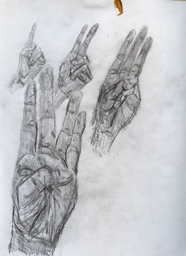 Nathania Rubin, Margaret Mead's Hands, 2008<br/>Graphite on paper<br/>8 x 10 inches <br/>