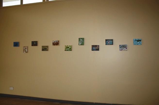 National Geographic series, National Museum of Kenya, Nairobi<br/>Series of 11 mixed media works on wooden panels<br/>Dimensions of panels 15cm x 10cm<br/>