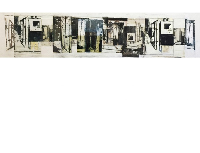 Daily<br/>oil and mixed media on panel / 12 x 59 inches<br/>2014<br/>